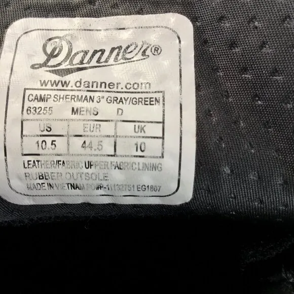 Mens Danner Camp Sherman 3&quot; Lightweight Gray Green Hiking Shoes Size 10.5
