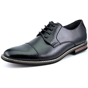 Men's Prince Classic Black Modern Formal Oxford Wingtip Lace Up Dress Shoes