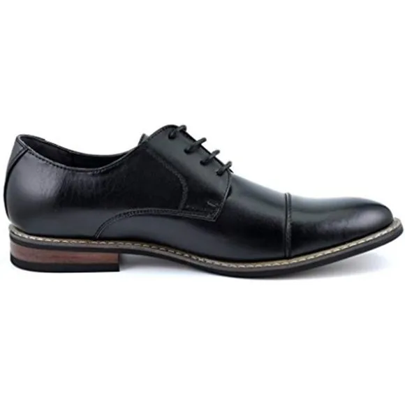 Men's Prince Classic Black Modern Formal Oxford Wingtip Lace Up Dress Shoes