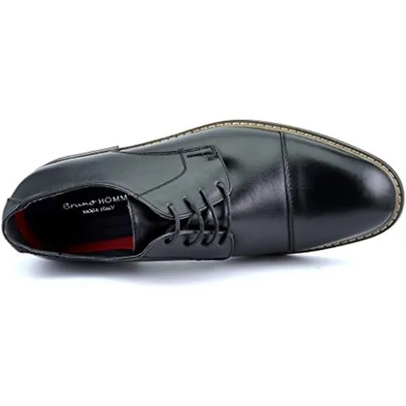 Men's Prince Classic Black Modern Formal Oxford Wingtip Lace Up Dress Shoes