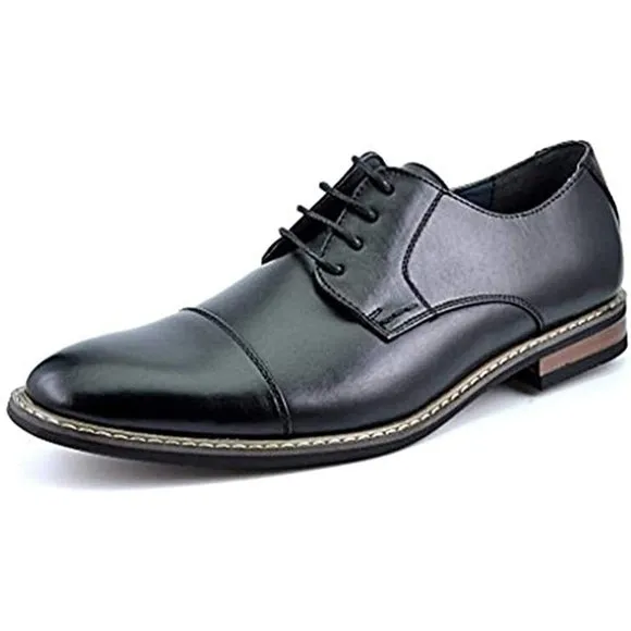 Men's Prince Classic Black Modern Formal Oxford Wingtip Lace Up Dress Shoes