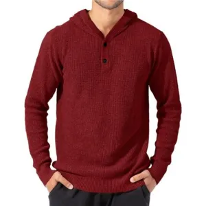 Mens Pullover Waffle Knit Sweater Long Sleeve Lightweight Hooded Sweatshirt