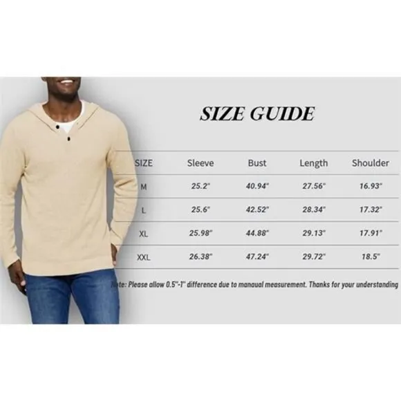 Mens Pullover Waffle Knit Sweater Long Sleeve Lightweight Hooded Sweatshirt