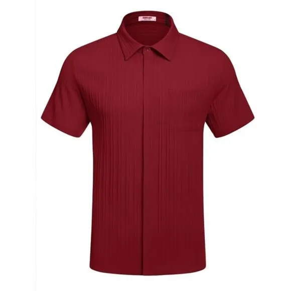 Mens Shirts Short Sleeve Button Down Red