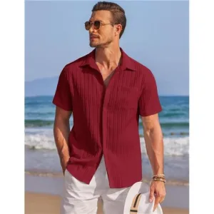 Mens Shirts Short Sleeve Button Down Red