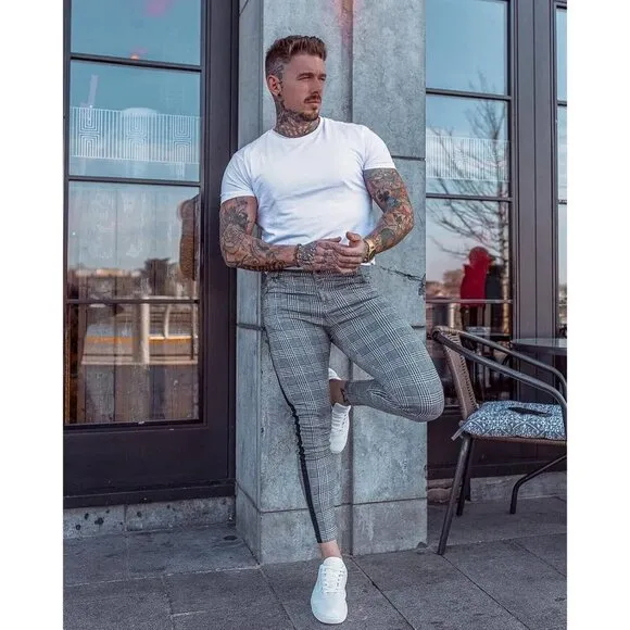 Men's Stretch Dress Pants Slim Fit Flat Front Slacks Tapered Casual Pants