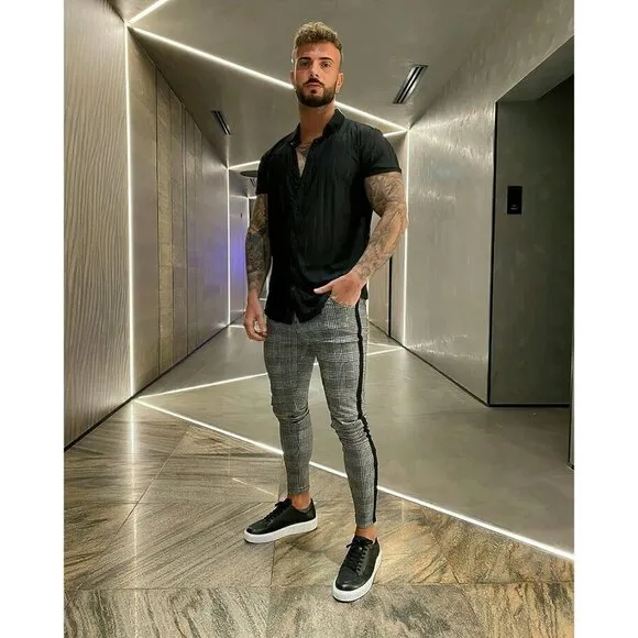 Men's Stretch Dress Pants Slim Fit Flat Front Slacks Tapered Casual Pants