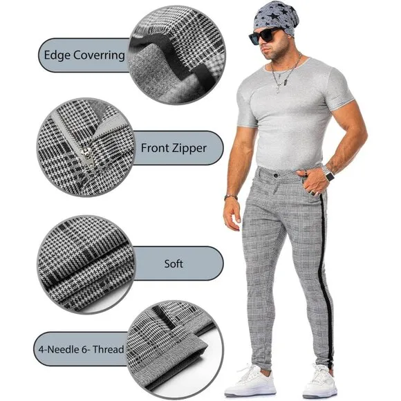 Men's Stretch Dress Pants Slim Fit Flat Front Slacks Tapered Casual Pants