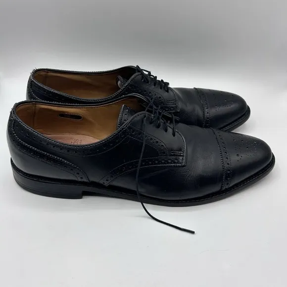 MENS USA ALLEN EDMONDS SANFORD BLACK LEATHER CAP TOE BROGUE OXFORDS SHOES 12 AA
