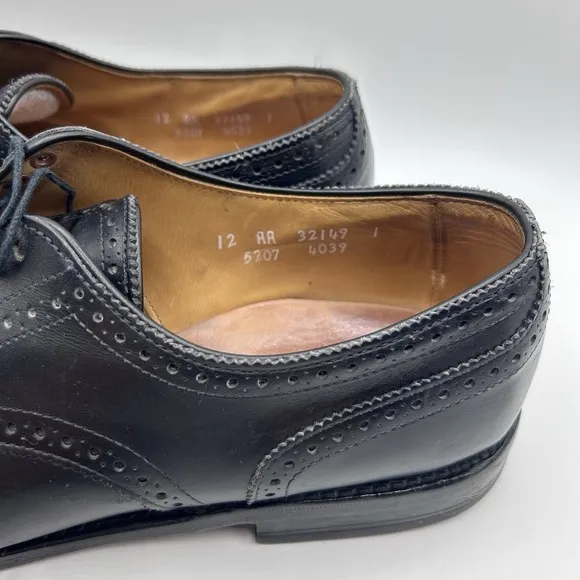 MENS USA ALLEN EDMONDS SANFORD BLACK LEATHER CAP TOE BROGUE OXFORDS SHOES 12 AA