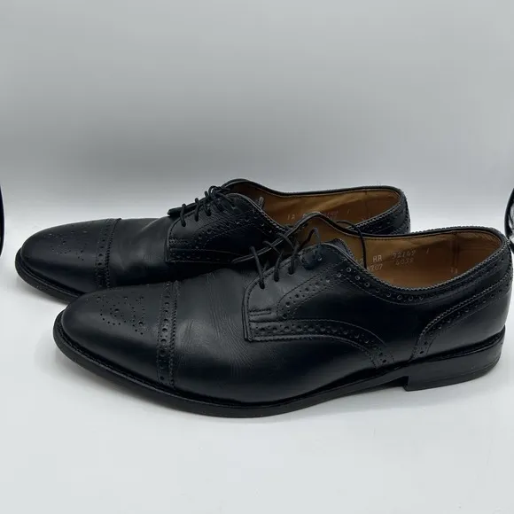 MENS USA ALLEN EDMONDS SANFORD BLACK LEATHER CAP TOE BROGUE OXFORDS SHOES 12 AA