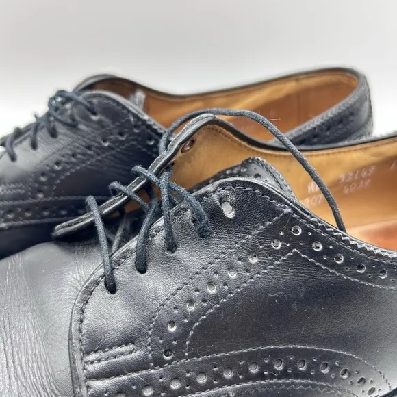 MENS USA ALLEN EDMONDS SANFORD BLACK LEATHER CAP TOE BROGUE OXFORDS SHOES 12 AA
