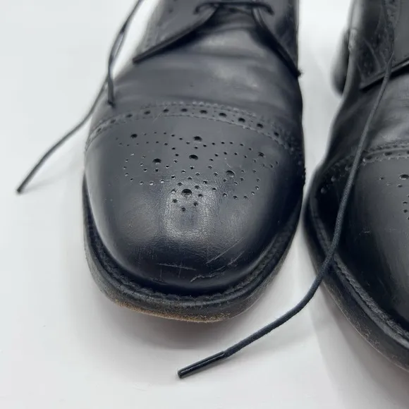 MENS USA ALLEN EDMONDS SANFORD BLACK LEATHER CAP TOE BROGUE OXFORDS SHOES 12 AA