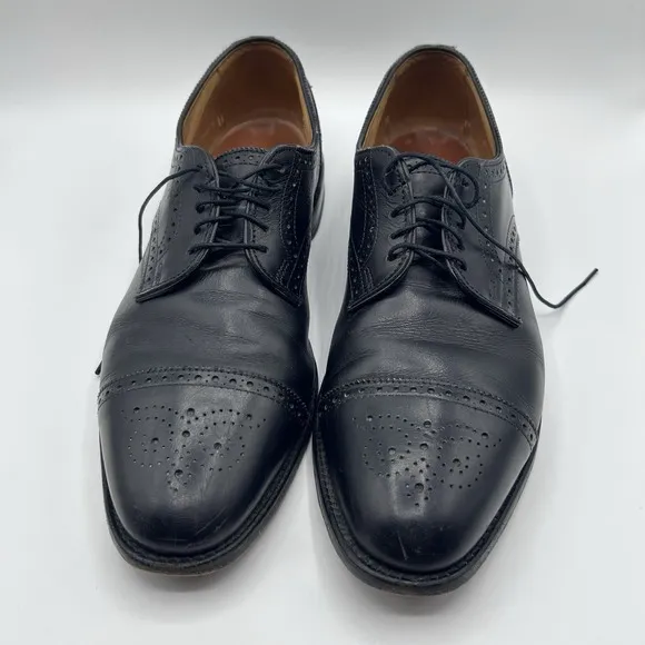 MENS USA ALLEN EDMONDS SANFORD BLACK LEATHER CAP TOE BROGUE OXFORDS SHOES 12 AA