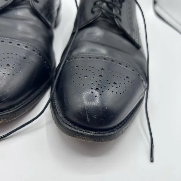 MENS USA ALLEN EDMONDS SANFORD BLACK LEATHER CAP TOE BROGUE OXFORDS SHOES 12 AA