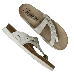 Mephisto Heleonore Toe Post Sandals Cork Midsole White Leather Shoes EU 42 US 12