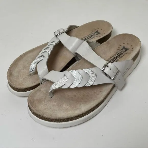 Mephisto Heleonore Toe Post Sandals Cork Midsole White Leather Shoes EU 42 US 12