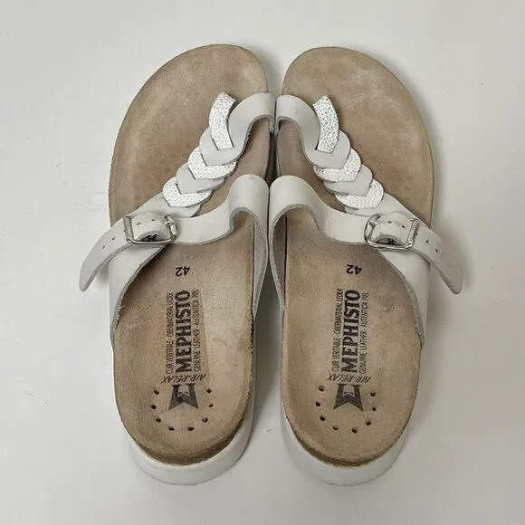 Mephisto Heleonore Toe Post Sandals Cork Midsole White Leather Shoes EU 42 US 12