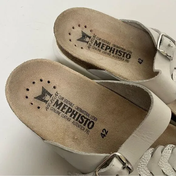Mephisto Heleonore Toe Post Sandals Cork Midsole White Leather Shoes EU 42 US 12