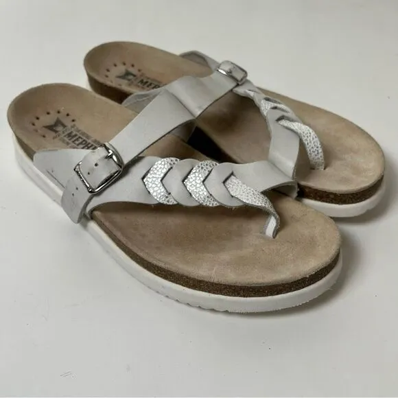 Mephisto Heleonore Toe Post Sandals Cork Midsole White Leather Shoes EU 42 US 12