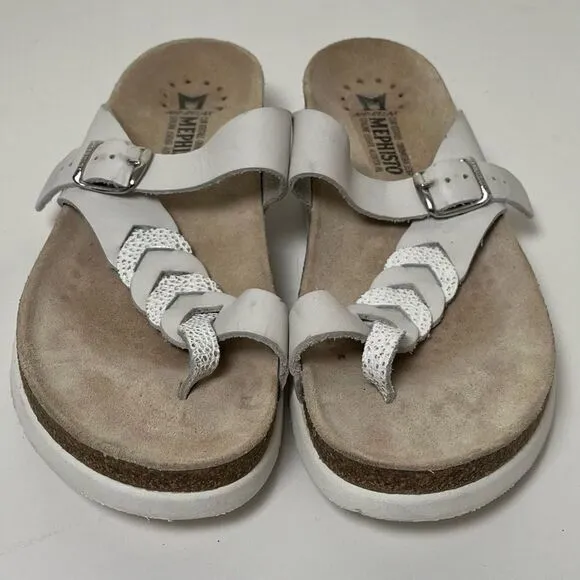 Mephisto Heleonore Toe Post Sandals Cork Midsole White Leather Shoes EU 42 US 12