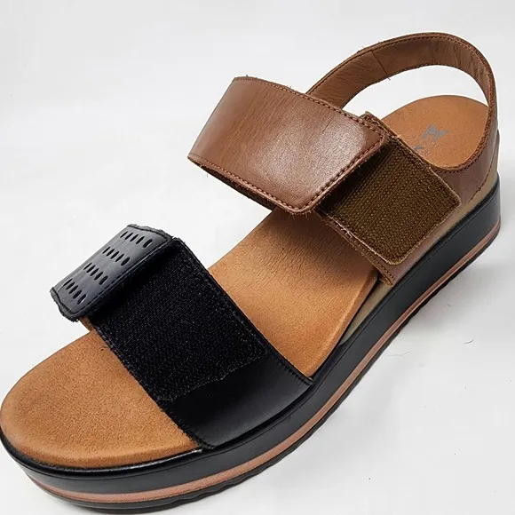 Mephisto Sandals Women EU42/US12 Swena Brown &amp; Black Leather Comfort Wedge Shoe