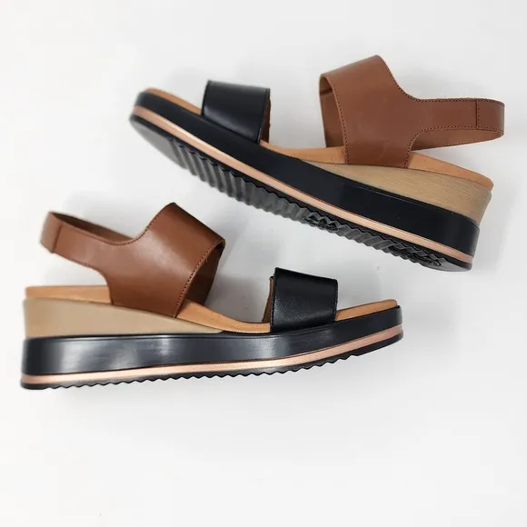 Mephisto Sandals Women EU42/US12 Swena Brown &amp; Black Leather Comfort Wedge Shoe