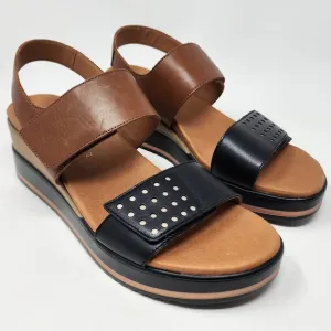 Mephisto Sandals Women EU42/US12 Swena Brown &amp; Black Leather Comfort Wedge Shoe