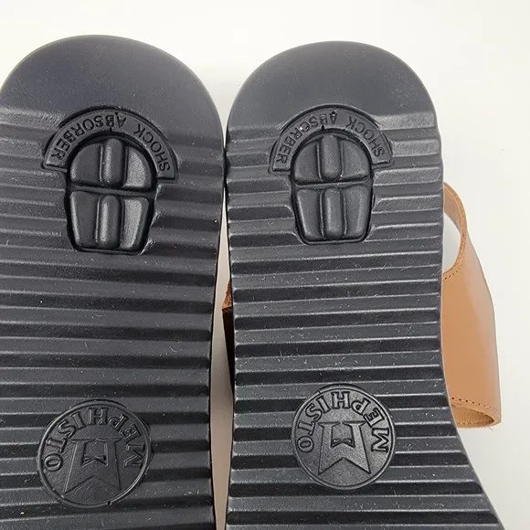 Mephisto Sandals Women EU42/US12 Swena Brown &amp; Black Leather Comfort Wedge Shoe