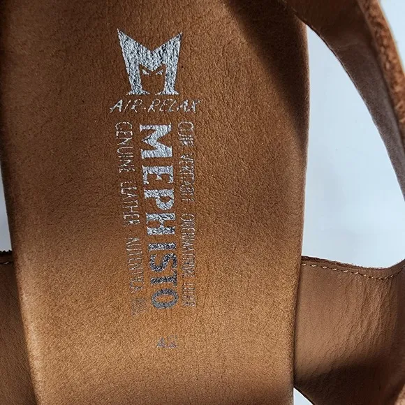 Mephisto Sandals Women EU42/US12 Swena Brown &amp; Black Leather Comfort Wedge Shoe