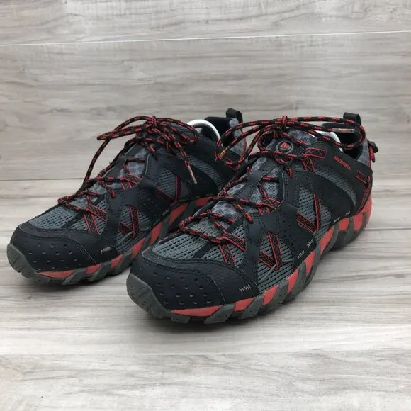Merrell Shoes Mens 10.5 Maipo II Waterpro Gray Black Red Lace Up Mesh Breathable