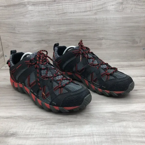 Merrell Shoes Mens 10.5 Maipo II Waterpro Gray Black Red Lace Up Mesh Breathable