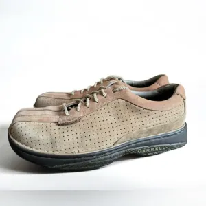 Merrell World Myth Taupe Leather Lace Up Square Toe Perforated Men's Shoes 10