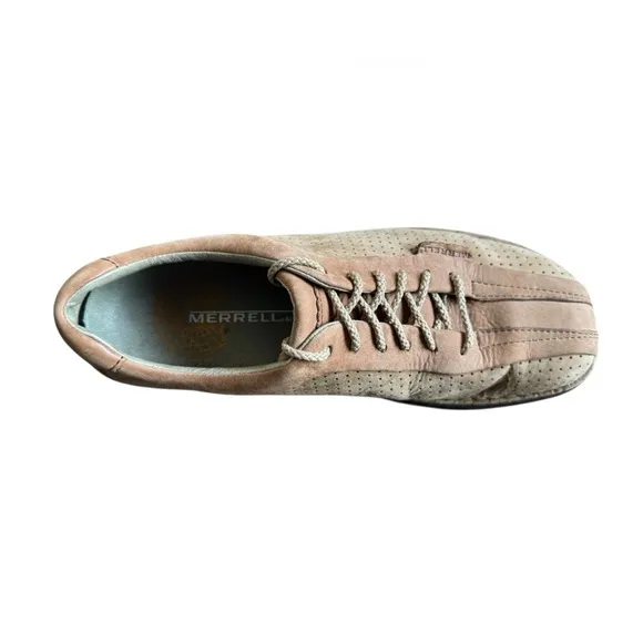 Merrell World Myth Taupe Leather Lace Up Square Toe Perforated Men's Shoes 10