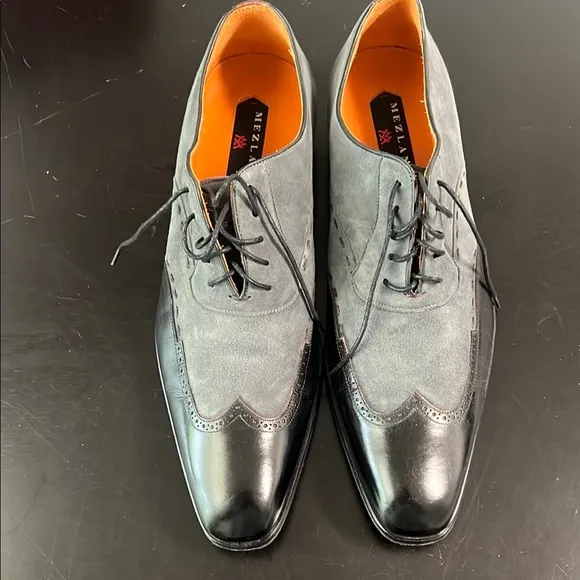 Mezlan Gray and Black Oxford Shoes with Suede Contrast