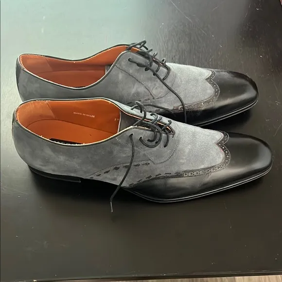 Mezlan Gray and Black Oxford Shoes with Suede Contrast