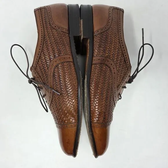 MEZLAN MARTINIQUE BROWN WOVEN LEATHER CAP TOE OXFORD DRESS SHOES MENS 9 WIDE