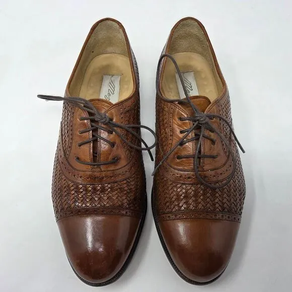 MEZLAN MARTINIQUE BROWN WOVEN LEATHER CAP TOE OXFORD DRESS SHOES MENS 9 WIDE