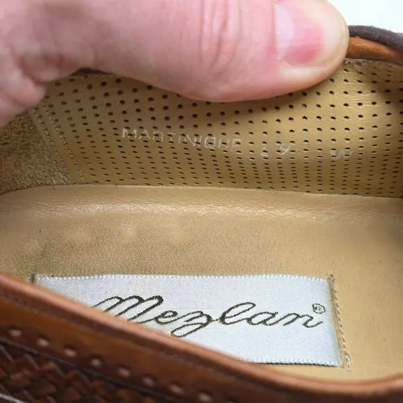 MEZLAN MARTINIQUE BROWN WOVEN LEATHER CAP TOE OXFORD DRESS SHOES MENS 9 WIDE