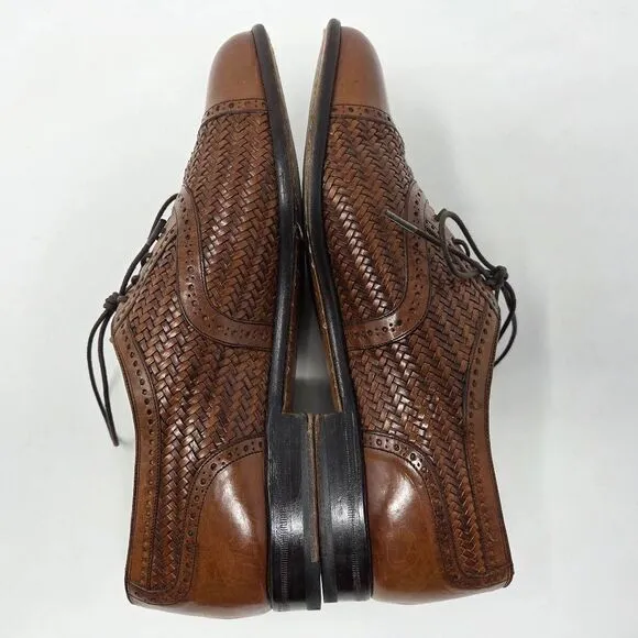 MEZLAN MARTINIQUE BROWN WOVEN LEATHER CAP TOE OXFORD DRESS SHOES MENS 9 WIDE