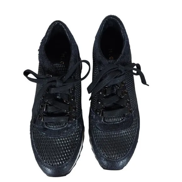 M.Gemi  Sneakers EU 36 Black Leather Lace Up Low Top Running Athletic Shoes