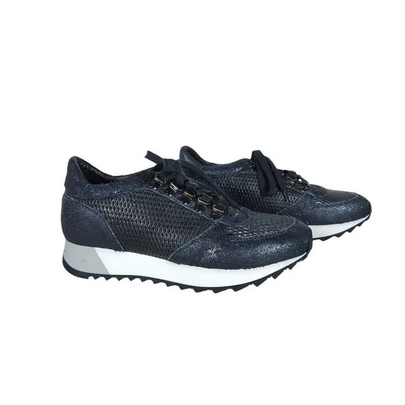 M.Gemi  Sneakers EU 36 Black Leather Lace Up Low Top Running Athletic Shoes
