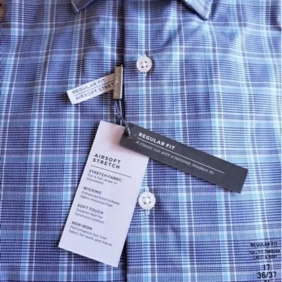 Michael Kors Airsoft Stretch Fabric Plaid Classic-Regular Fit Dress Shirt