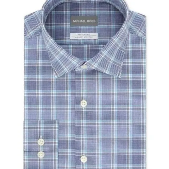 Michael Kors Airsoft Stretch Fabric Plaid Classic-Regular Fit Dress Shirt