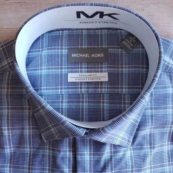 Michael Kors Airsoft Stretch Fabric Plaid Classic-Regular Fit Dress Shirt