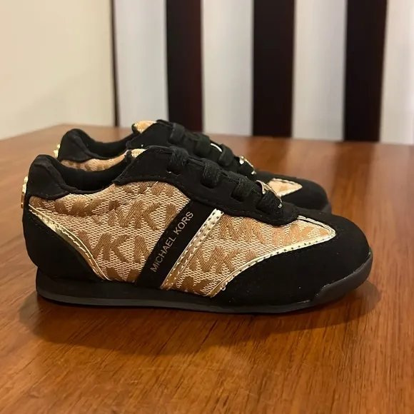 Michael Kors Alexia shoes sneakers new black tan Toddlers Girls Sizes