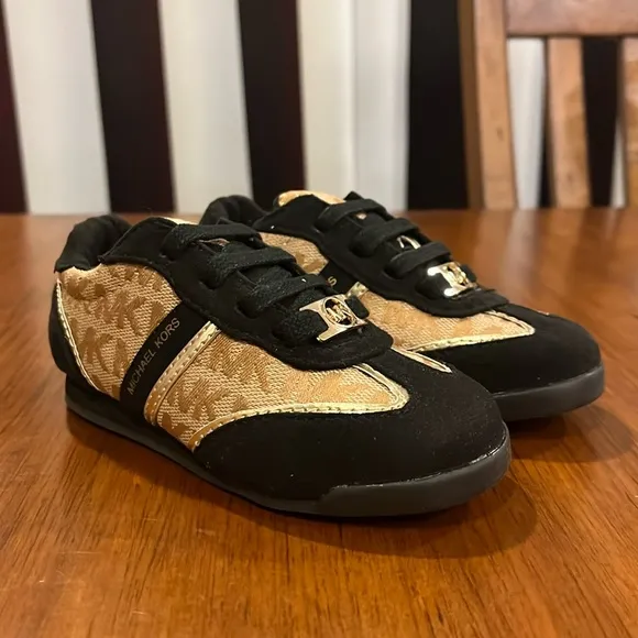 Michael Kors Alexia shoes sneakers new black tan Toddlers Girls Sizes