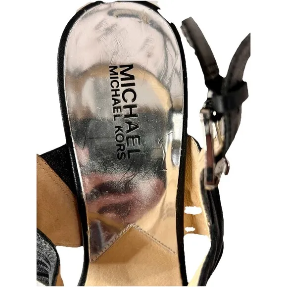 Michael Kors Bella Du Mod Sling Sandals Black Silver Rings Open Toes Shoes 10M