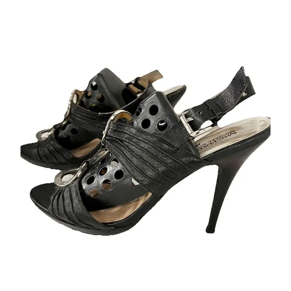 Michael Kors Bella Du Mod Sling Sandals Black Silver Rings Open Toes Shoes 10M
