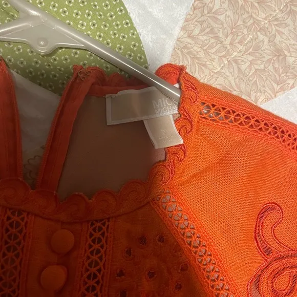 Michael Kors Floral Embroidered Hemp Mini Dress Orange size 2